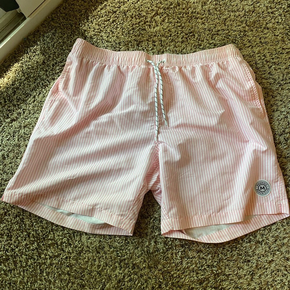 Pink & White Striped Swim Trunks - Size XXL